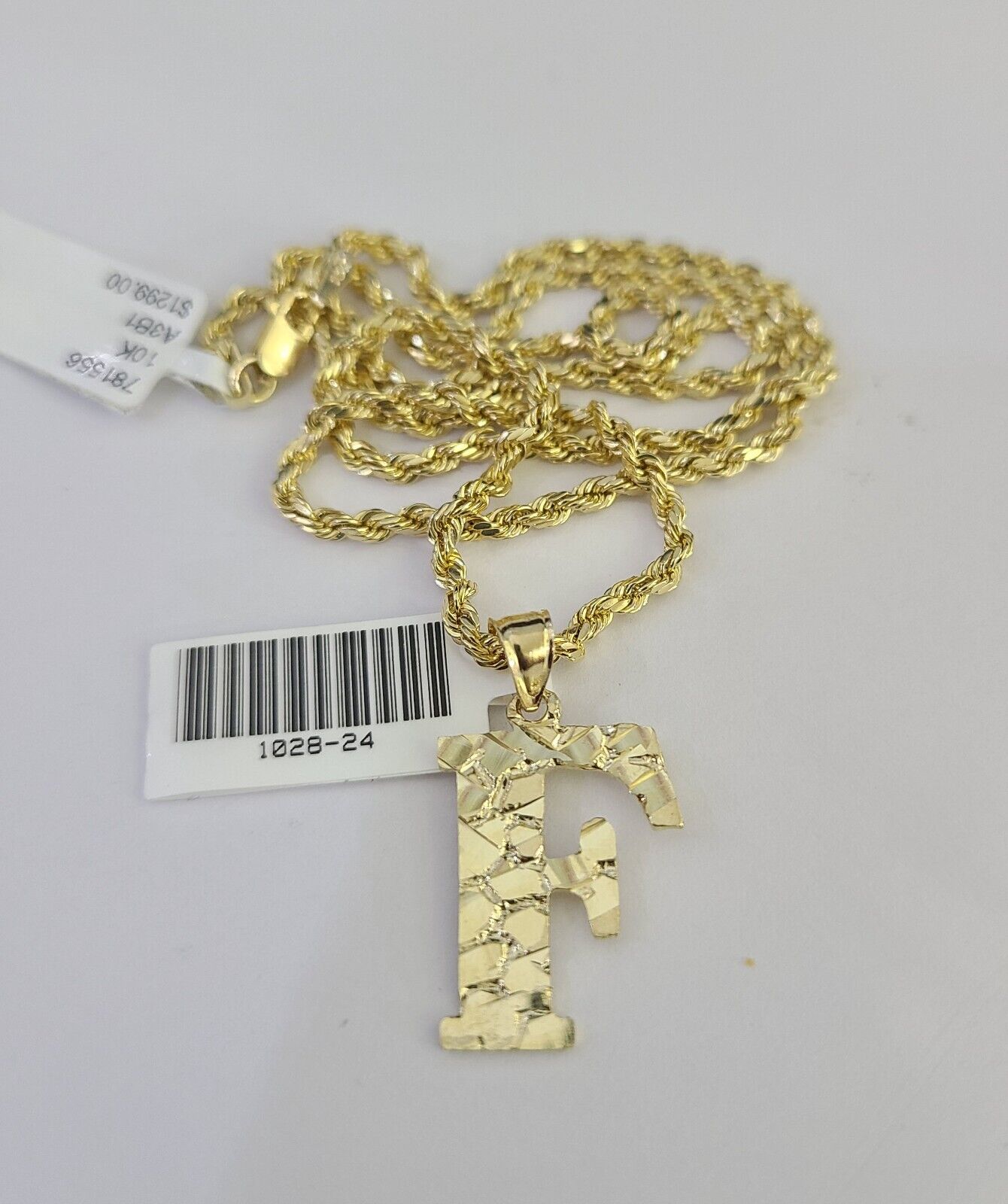 10k Gold Initial F Charm Rope Chain 16"-26" 2.5mm SET Necklace Alphabet Pendant