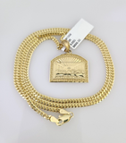 10K Solid Gold Miami Cuban Chain Last Supper Charm SET 18"-26" 2.5mm Pendant