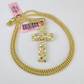 14k Miami Cuban Chain Nugget Cross Charm Pendant 3mm 18"24" inch SET Necklace