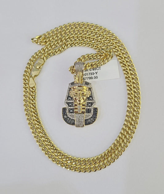 10k Miami Cuban Chain Pharaoh Charm Set 4.5mm 20"-28" Necklace Pendant Gold