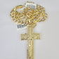 10k Gold Chain Cross Charm Solid Cuban Curb Necklace 9mm 20"-30" Diamond Cut SET