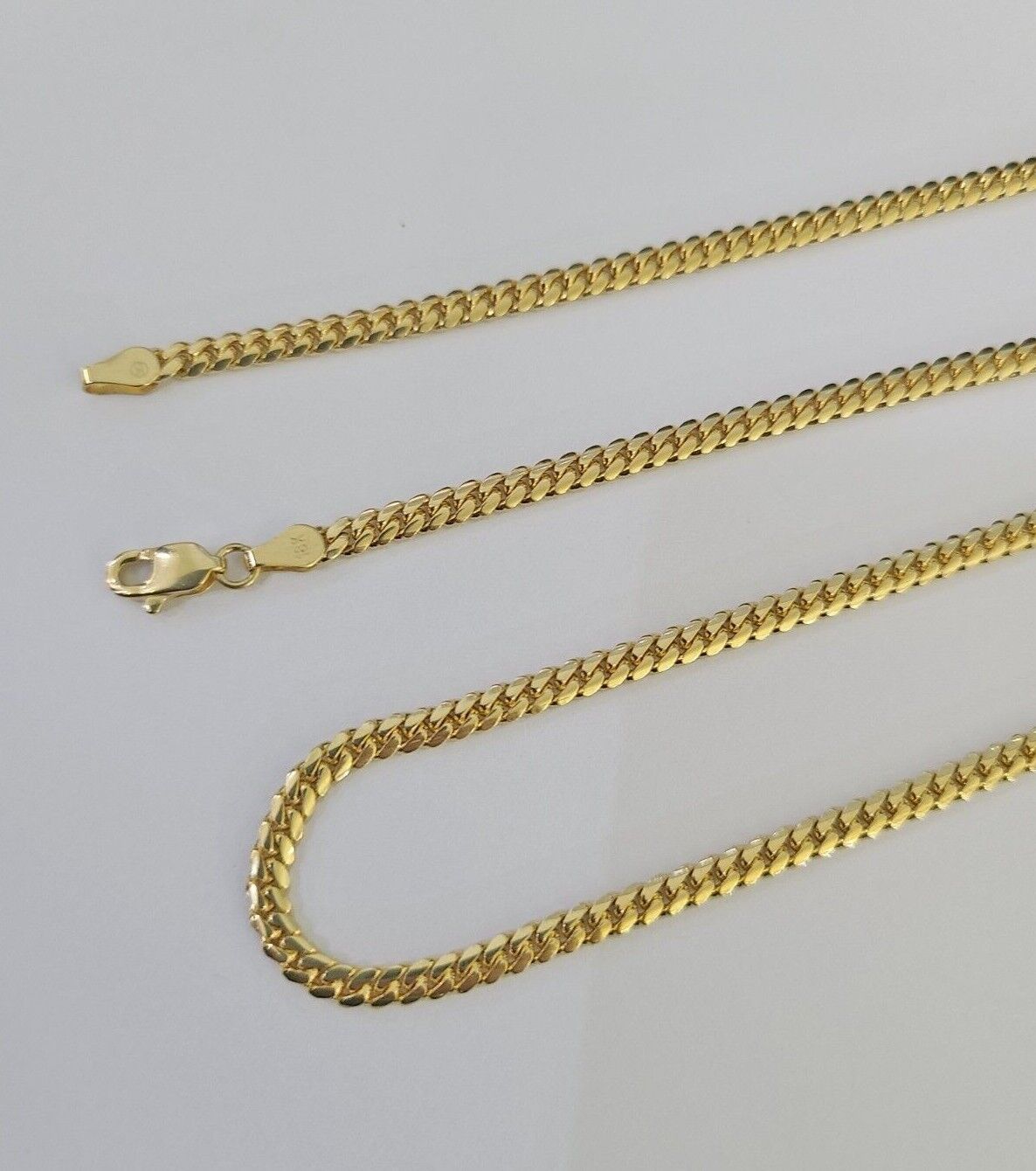 18k Solid Miami Cuban Chain Yellow Gold 3mm 18" 20" 22" 24" Inches Necklace Real