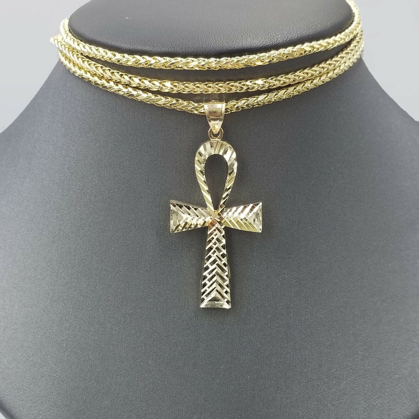 Real 10k Ankh Cross Yellow Gold Charm Chain Pendant Palm 20" 22" 24" 26" 28" 30"