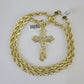 Real 10k Rope Chain Jesus Cross Charm Set 8mm 20"-30" Inch Necklace Yellow Gold