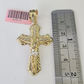 14k Jesus Christ CZ Cross Charm Pendant Yellow Gold REAL Genuine