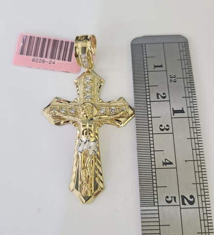 14k Jesus Christ CZ Cross Charm Pendant Yellow Gold REAL Genuine