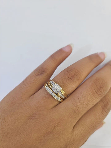 REAL 14k Diamond Ring Yellow Gold Ladies Men Trio SET Wedding Engagement Genuine