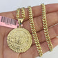 14k Chain Mayan Calendar Charm Set Miami Cuban Link 5mm 18"-30" Necklace Pendant