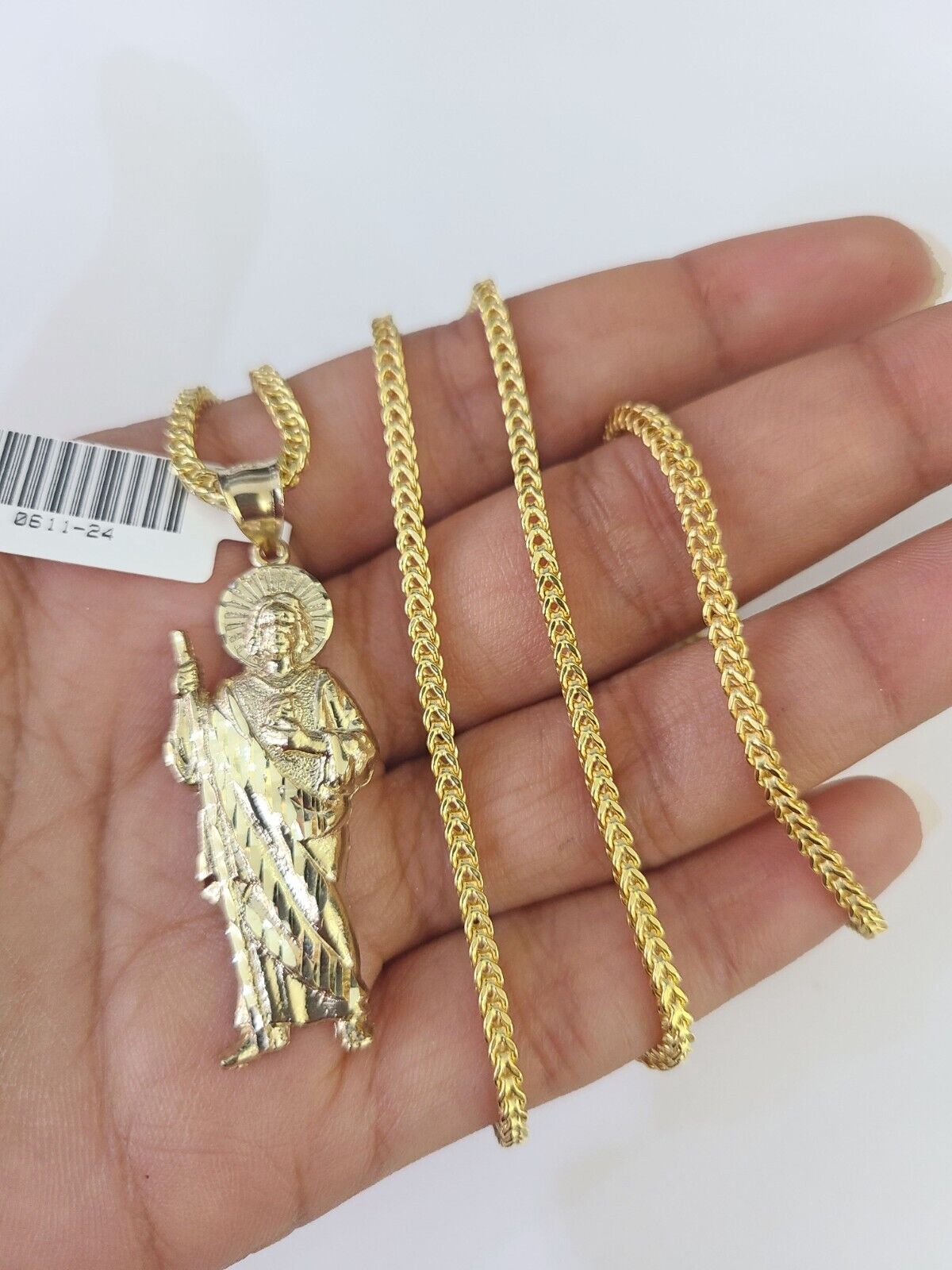 10K Franco Chain Saint Jude Pendant Charm Necklace 20"-26" 2.5mm Yellow Gold