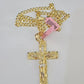 14k Gold Chain Jesus Cross Charm Solid Cuban Curb 5mm 20"-28" Inch SET Necklace