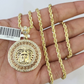 10k Solid Rope Chain 3mm Head Pendant Charm Necklace SET 18-26 in