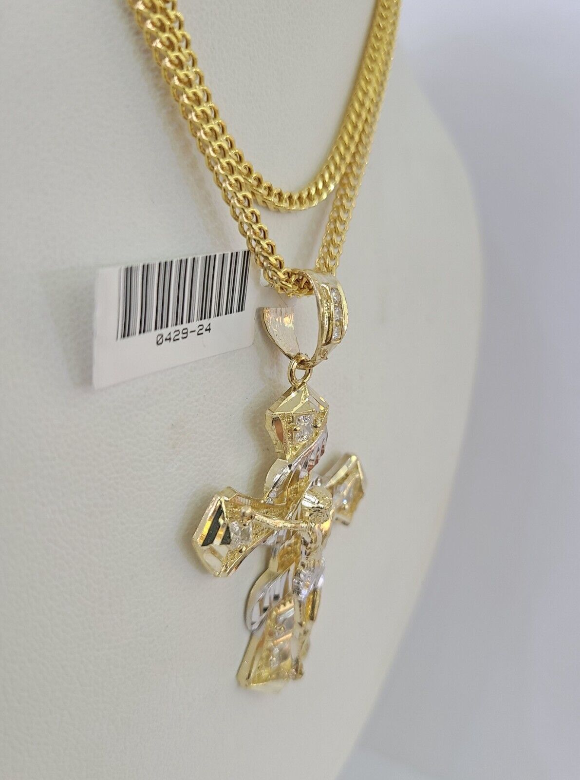 10K Gold Franco Chain Jesus Cross Charm Pendant 20-26 inches 2.5mm REAL Yellow