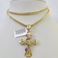 10K Franco Chain Jesus Cross Pendant Charm Necklace 20"-26" 3mm Gold Yellow SET