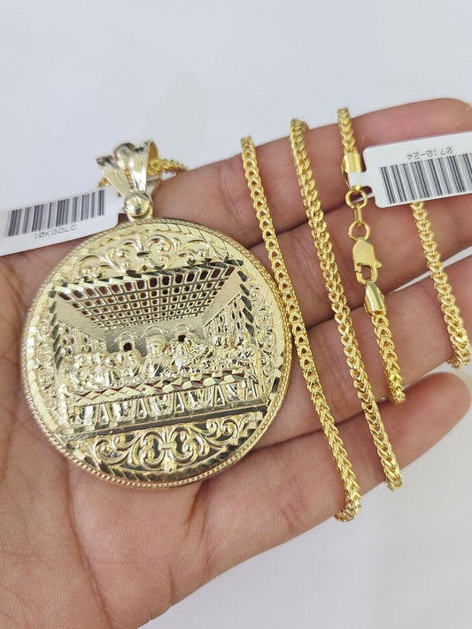 10K Franco Chain Last supper Pendant Charm Necklace 20"-26" 2.5mm Yellow Gold