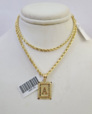 10k Gold Initial A Charm Rope Chain 16"-26" 2.5mm SET Necklace Alphabet Pendant