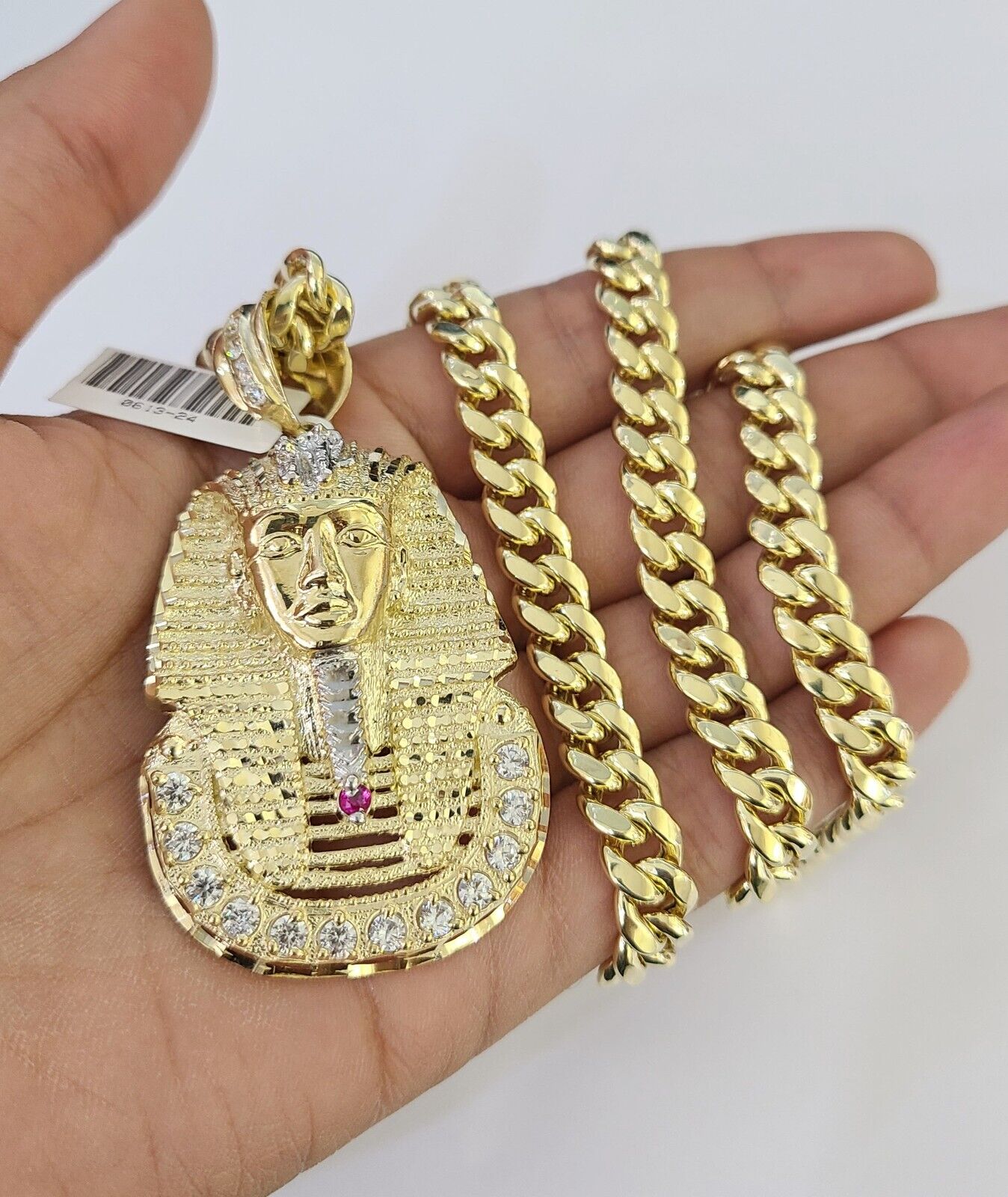 10K Miami Cuban Link Chain Pharaoh Pendent Charm 8mm 20"-30" Necklace Gold