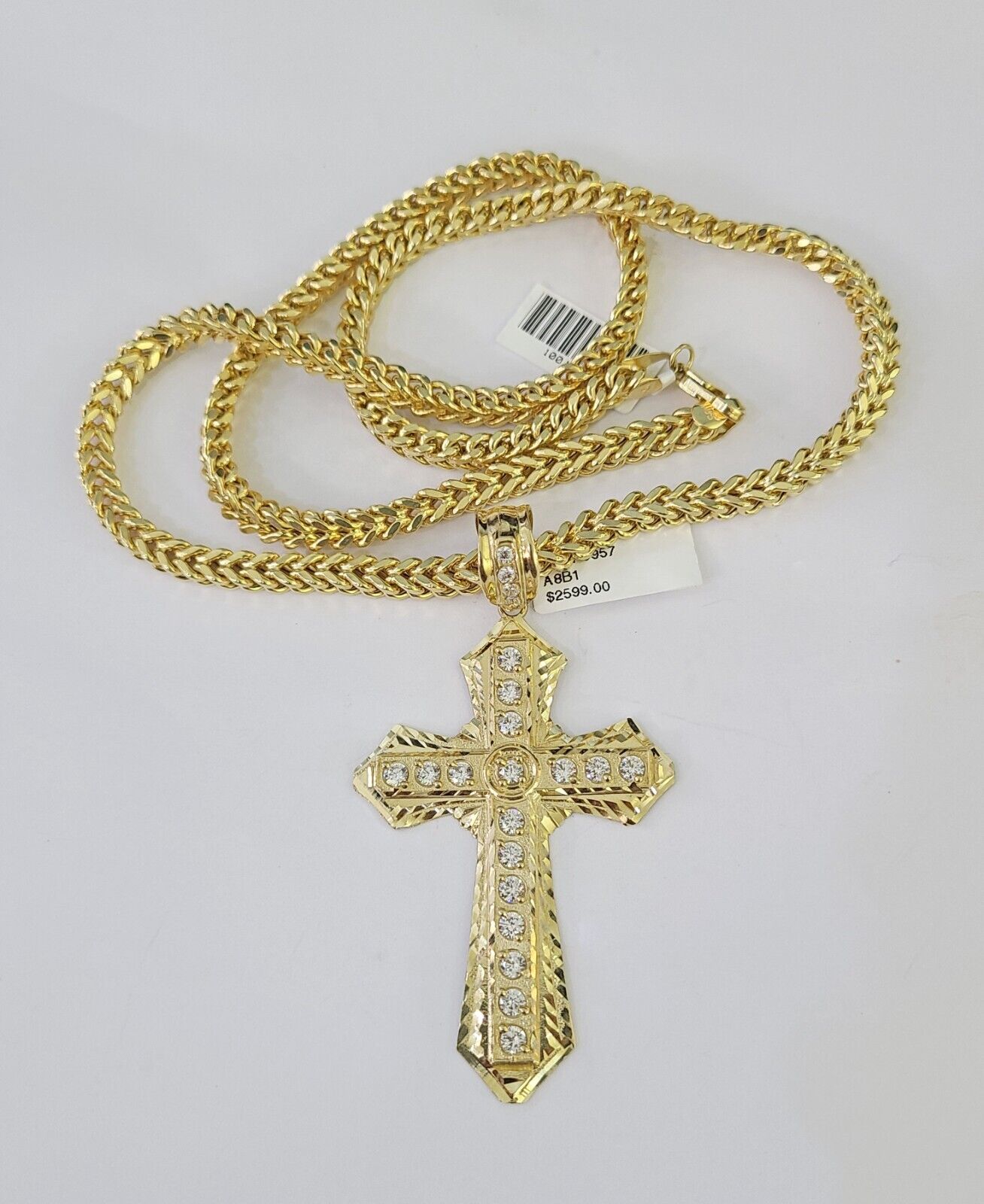 10K Franco Chain Jesus Cross Pendant Charm Necklace 20"-26" 5mm Gold SET Yellow