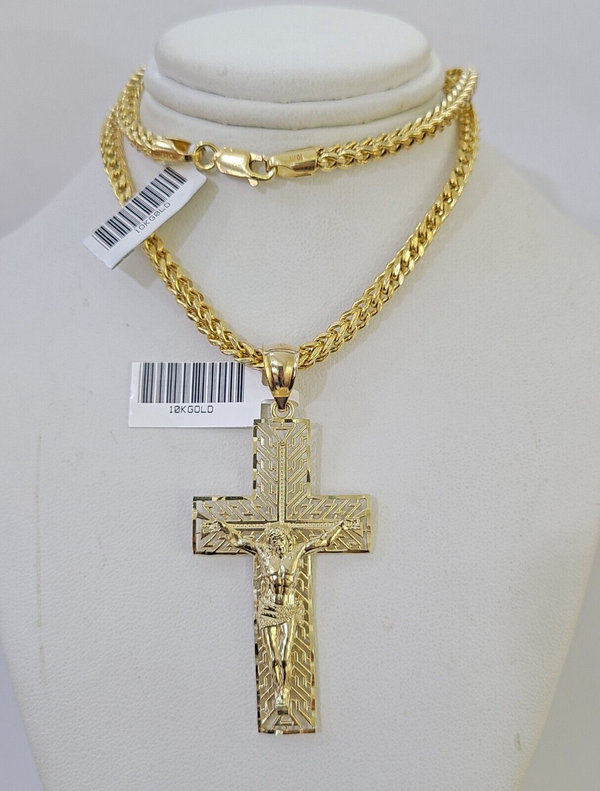 10K Gold Franco Chain Cross Charm Length 18-26 inches 3mm REAL Yellow