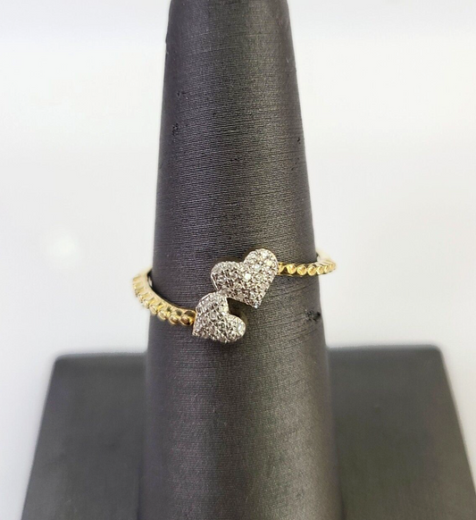 Real 10k Hearts Diamond Ladies Ring Women Casual 10Kt Yellow Gold