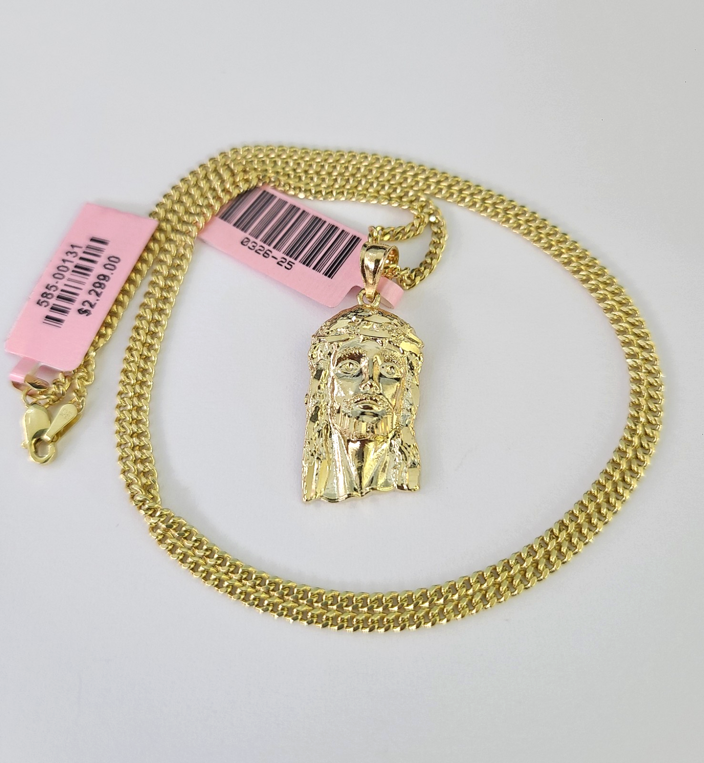 14k Miami Cuban Chain Jesus Head Charm Pendant 2mm 18"24" inch SET Necklace