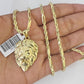 Real 10k Milano Rope Chain Roaring Lion Charm Necklace SET 3mm 18" 20" 22" 24"