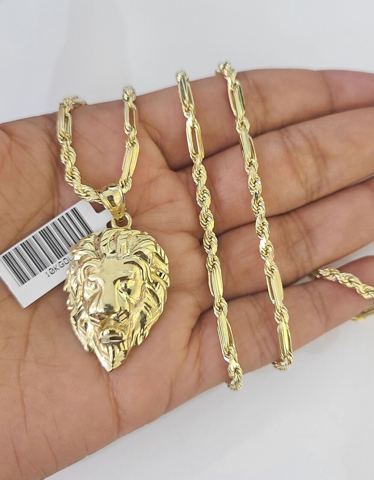 Real 10k Milano Rope Chain Roaring Lion Charm Necklace SET 3mm 18" 20" 22" 24"