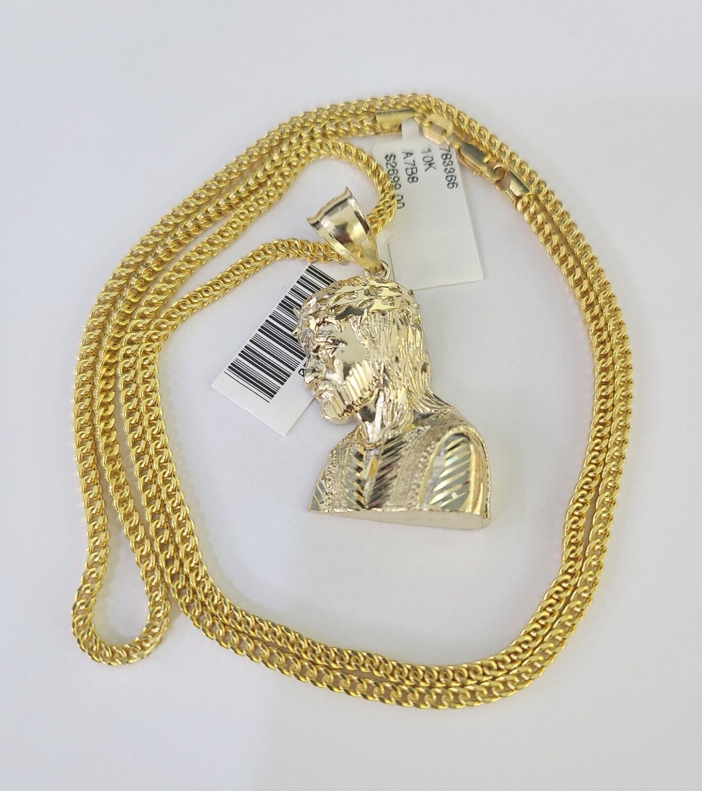 10K Franco Chain Jesus Head Pendant Charm Necklace 20"-26" 2.5mm Yellow Gold