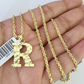 10k Solid Rope Chain 2mm R Initial Pendant Charm Necklace SET 18-22" Ladies