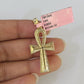 Real 14k Chain Cross Charm Set Miami Cuban Link 4mm Necklace Pendant Yellow Gold