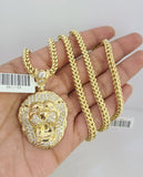 10K Franco Chain Roaring Lion Pendant Charm 20"-28" 4mm Gold SET Necklace Yellow