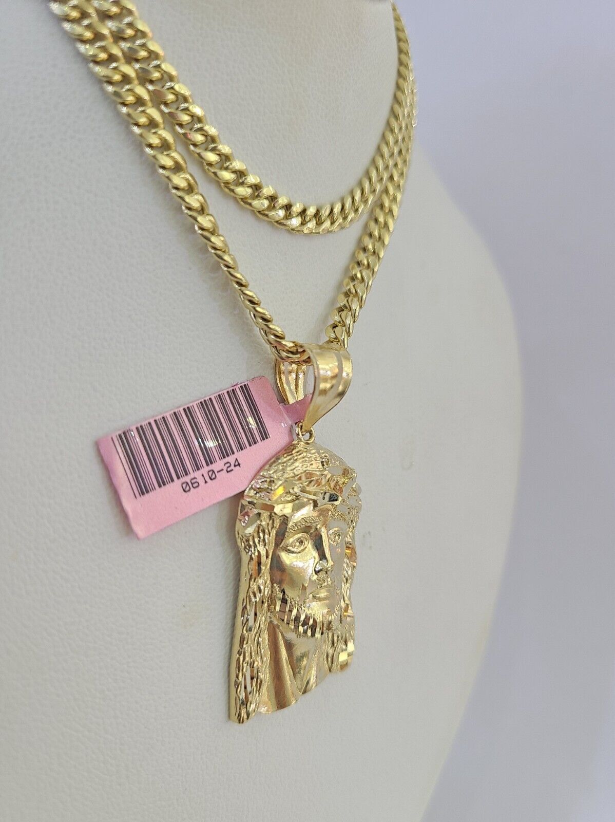 Real 14k Chain Jesus Head Charm Set Miami Cuban Link 4mm Necklace Pendant