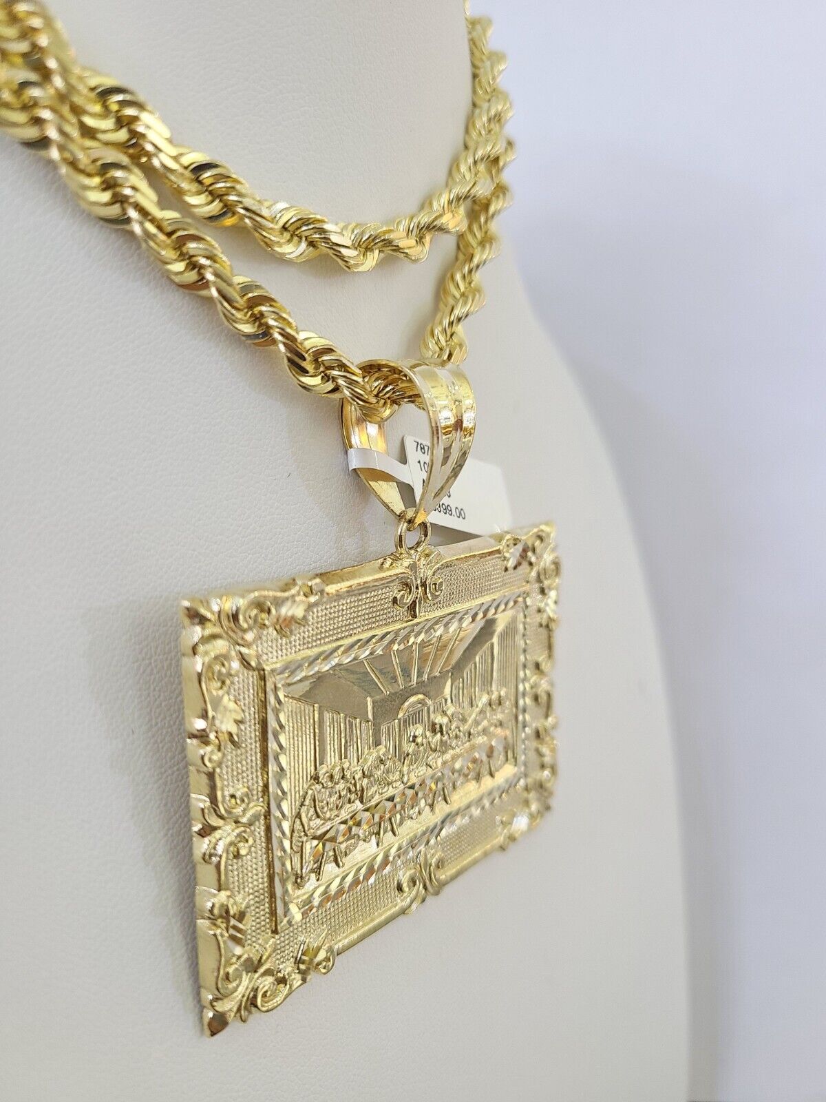 Real 10k Solid Rope Chain Last Supper Charm Set 6mm 20"-30" Inch Necklace Gold