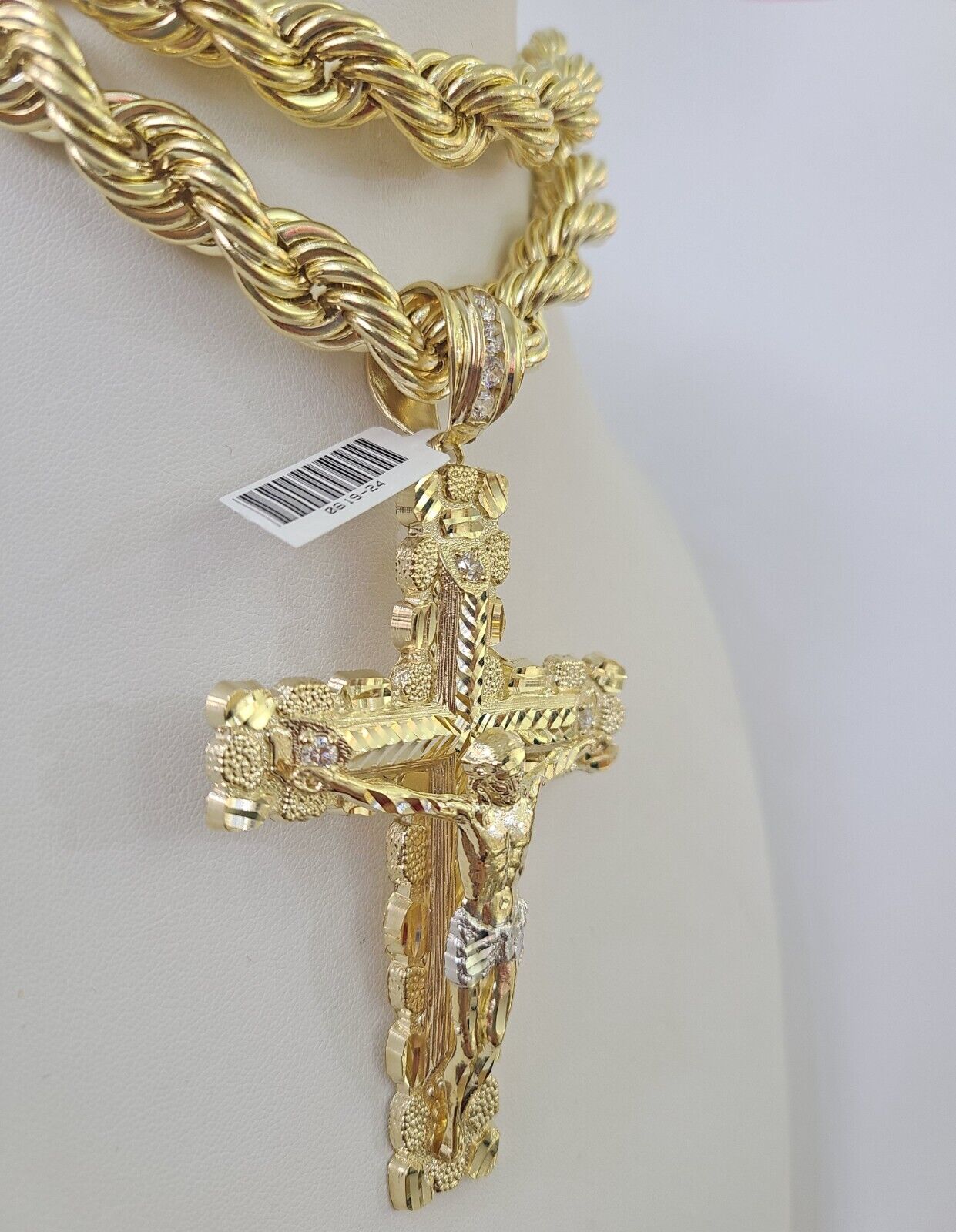 Real 10k Rope Chain Jesus Cross Charm Set 12mm 20"-30" Inch Necklace Yellow Gold