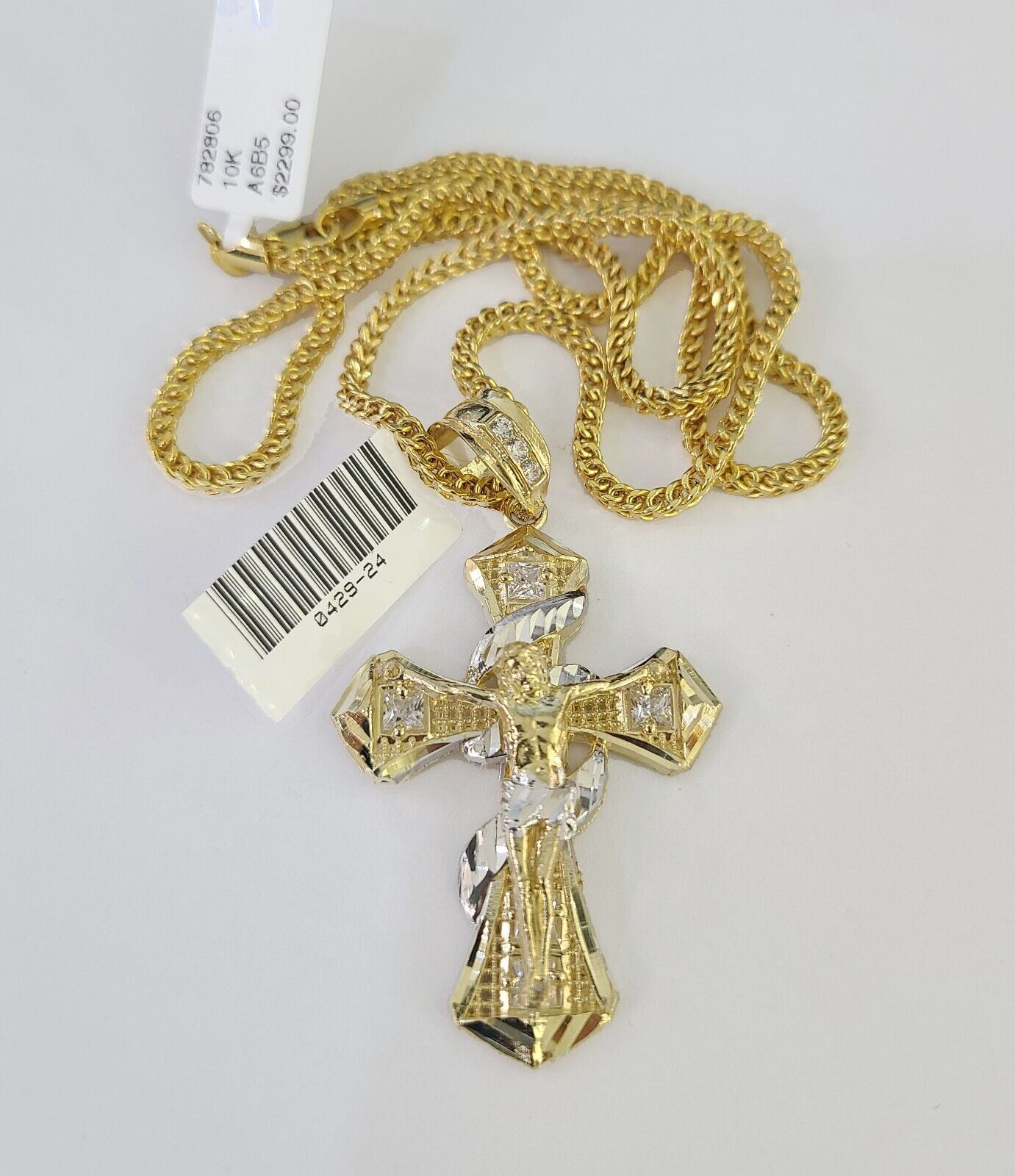 10K Gold Franco Chain Jesus Cross Charm Pendant 20-26 inches 2.5mm REAL Yellow