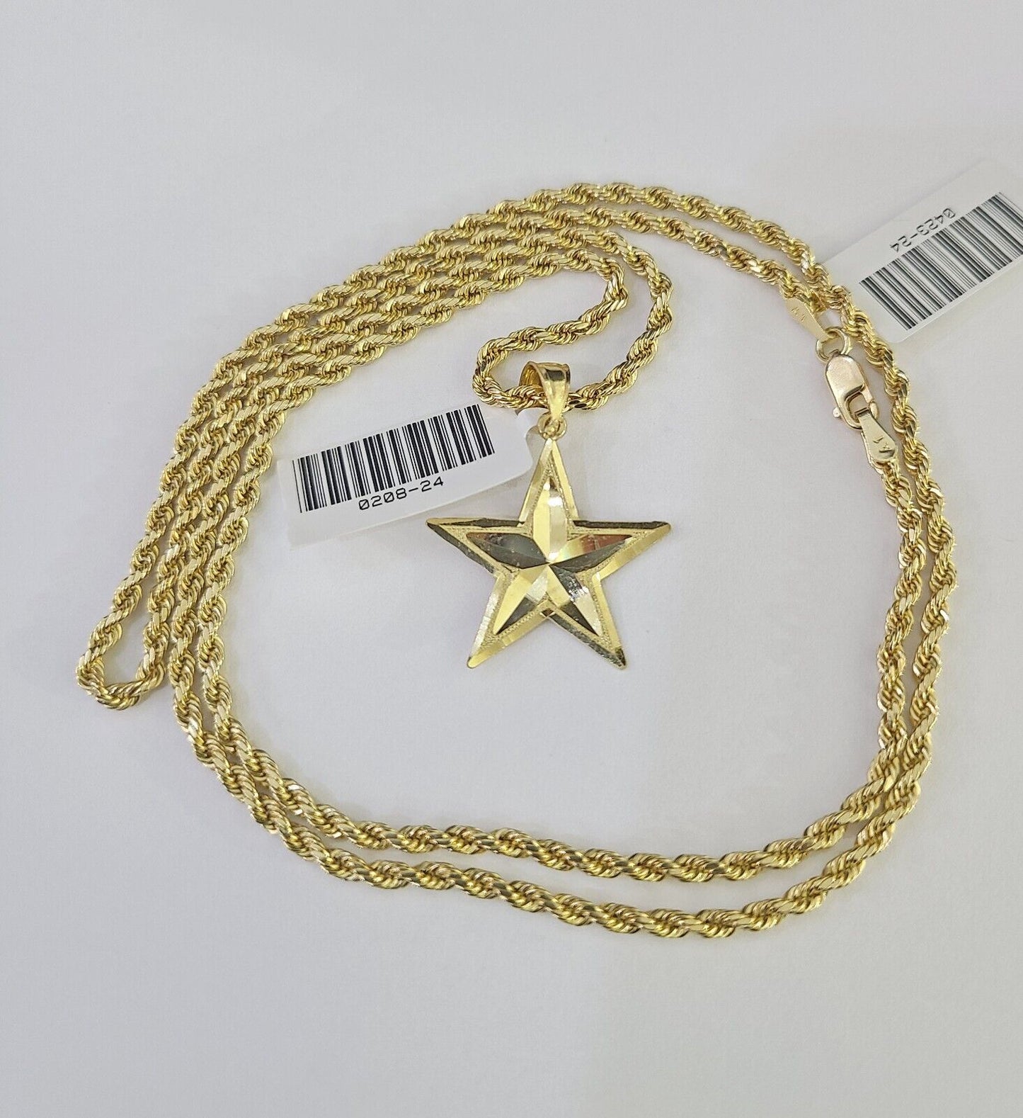 10k 2.5mm Rope Chain Star Pendant 18"-30" Yellow Gold Set Charm Necklace