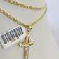 10k Solid Rope Chain 2mm Jesus Cross Pendant Charm Necklace SET 18-24 in