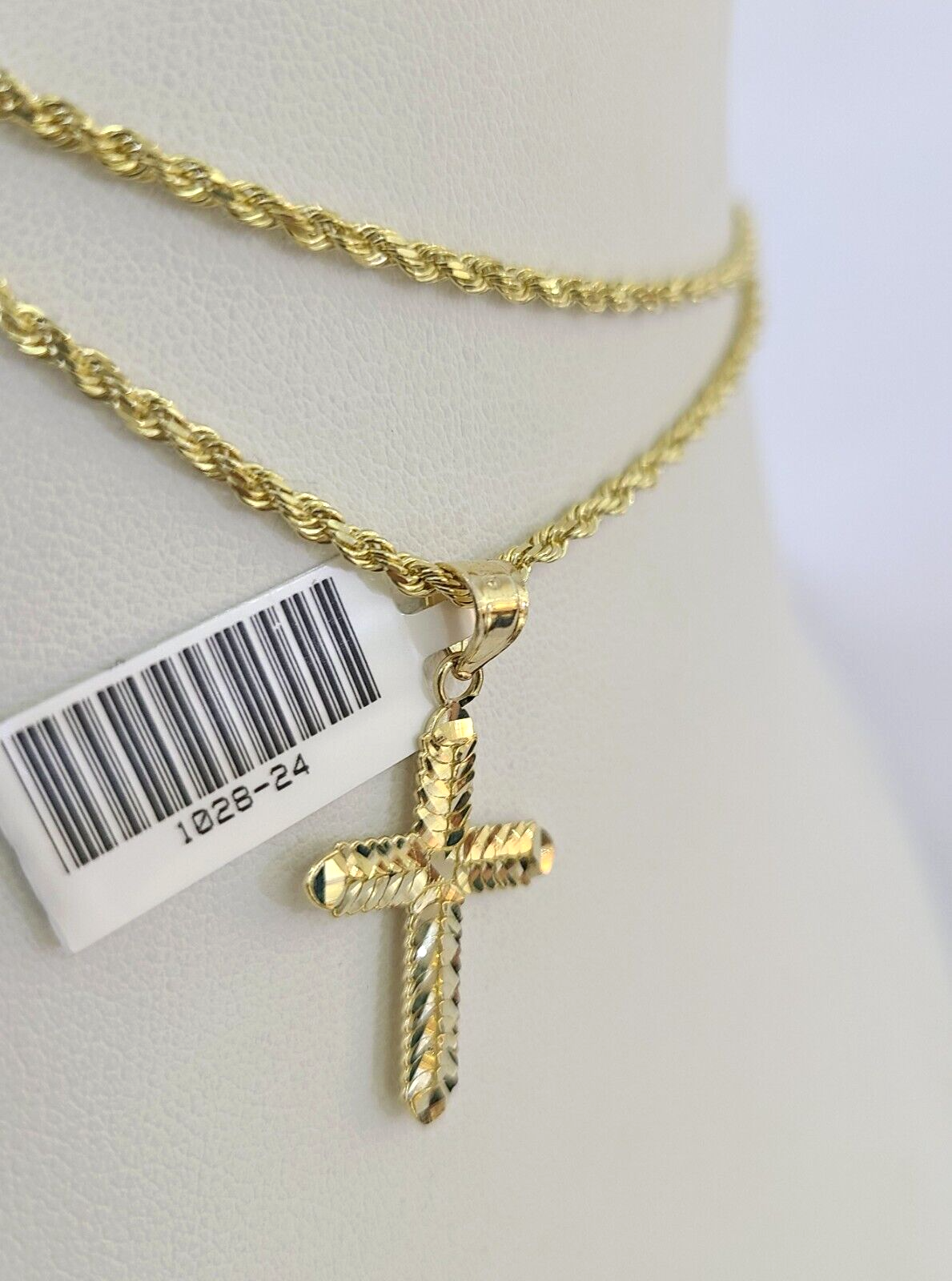 10k Solid Rope Chain 2mm Jesus Cross Pendant Charm Necklace SET 18-24 in