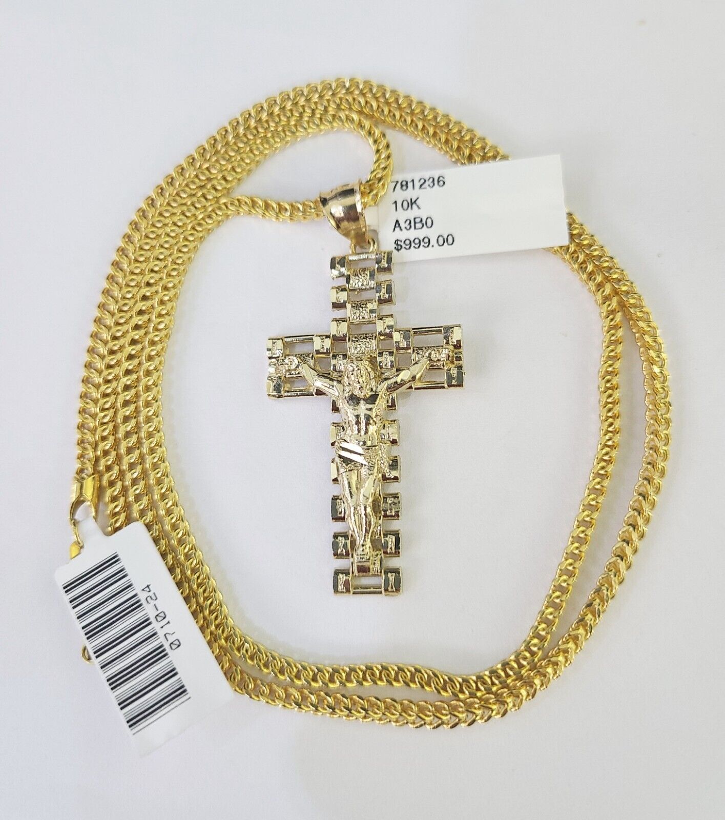 10K Franco Chain Jesus Cross Pendant Charm Necklace 20"-26" 2.5mm Yellow Gold