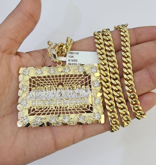 10K Miami Cuban Link Chain Last Supper Pendent Charm 6mm 20"-30" Necklace