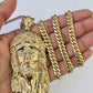 Real 14k Solid Chain Jesus Head Charm Set Miami Cuban Link 6mm Necklace Pendant