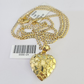 10k Solid Gold Cuban Curb Chain Hearts Pendant 2mm 18"-24" SET Necklace