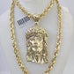 Real 10k Solid Rope Chain Jesus Head Charm Set 6mm 20"-30" Inch Necklace Gold