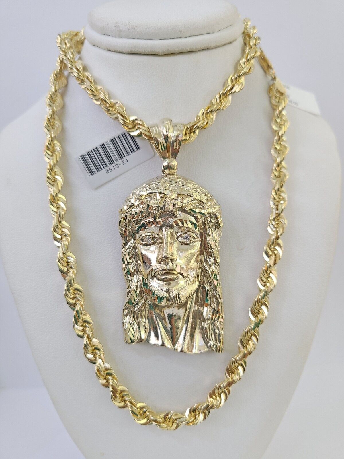 Real 10k Solid Rope Chain Jesus Head Charm Set 6mm 20"-30" Inch Necklace Gold