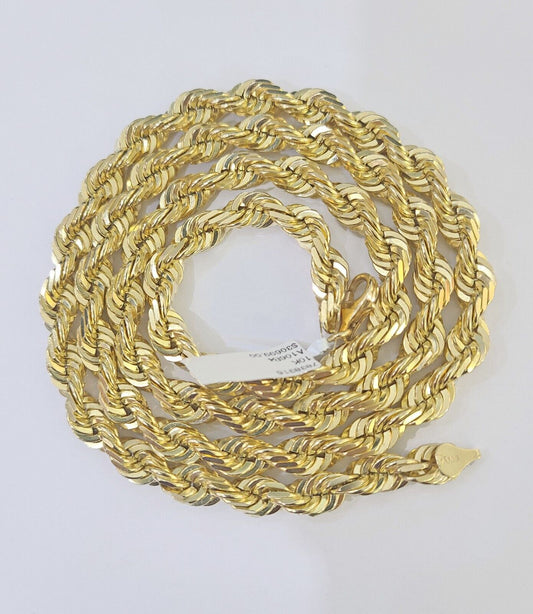 10k Real Solid Rope Chain Yellow Gold Women Men Diamond Cut 4mm 20 Inches