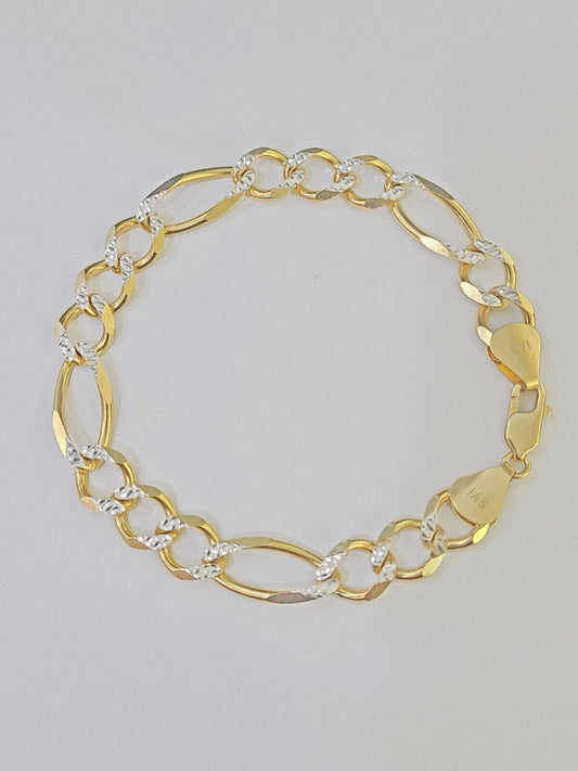 Real 10k Yellow Gold Figaro link Bracelet 9mm 8.5" Inch Solid Diamond Cut