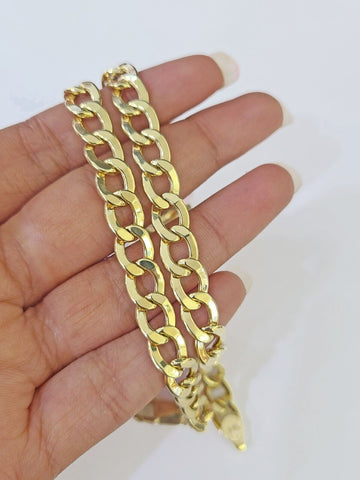 14k Yellow Gold Cuban Curb link Bracelet 8" 9" Lobster clasp Men Women Real
