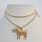 10k Solid Rope Chain 3mm Goat Pendant Charm Necklace SET 18-26 in