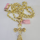 Real 14k Rope Chain Jesus Cross Charm Yellow Gold Set 5mm 20"-30" Necklace