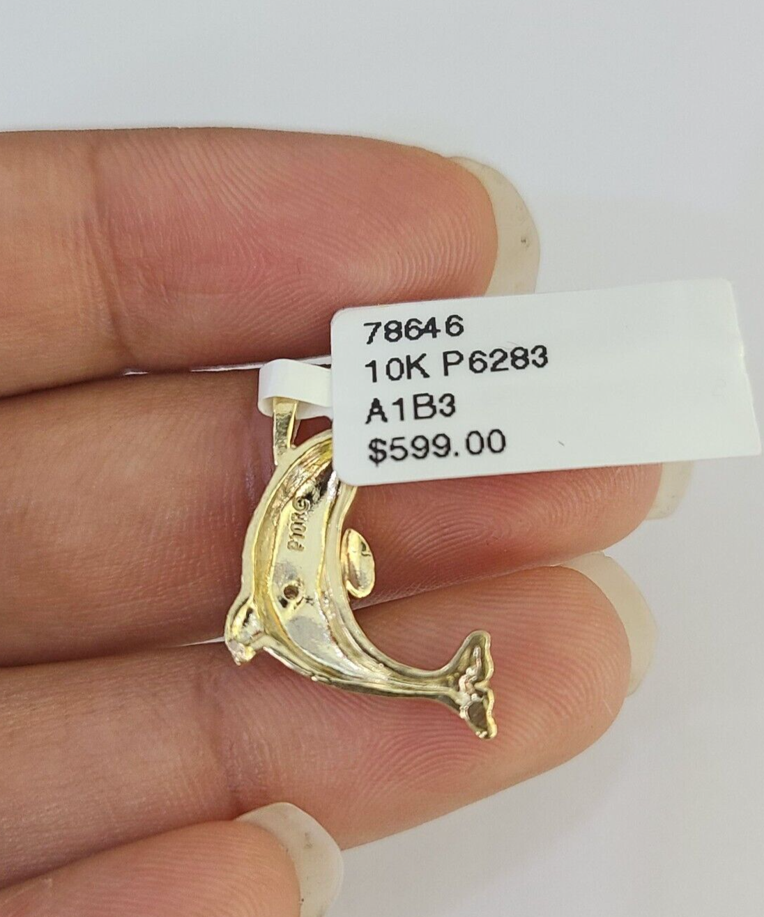 10K Real Dolphin Charm Pendant Yellow Gold 1" Genuine