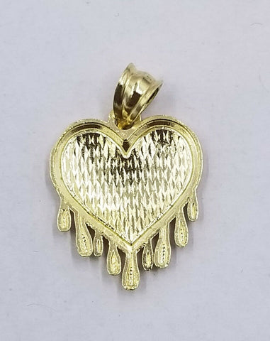 Real 10k Gold Heart Pendant Rope Chain Charm Necklace 16" END